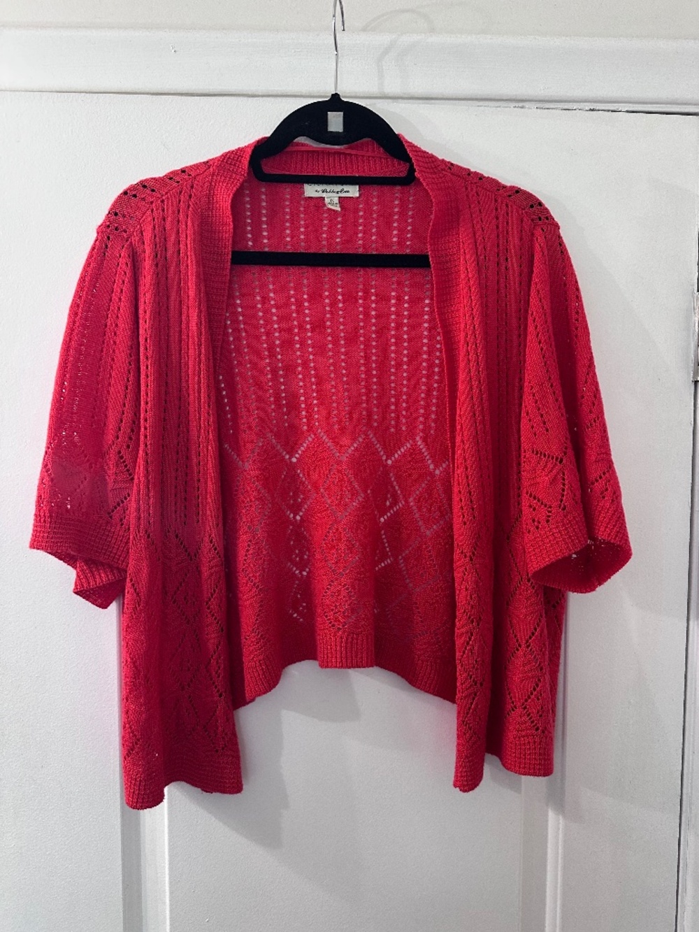 Signature by Robbie Bee 1X Coral Pointelle Knit Cropped Cardigan Shrug